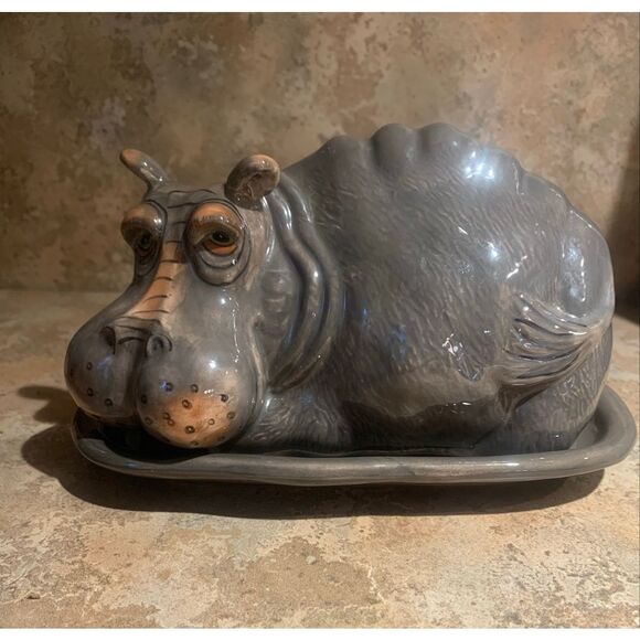 NEW Blue Sky Ceramic KITCHEN Hippo Butter Dish ART DECOR - Picture 2 of 7